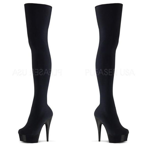 Shoes - Velvet Platform Heel Thigh High Boots